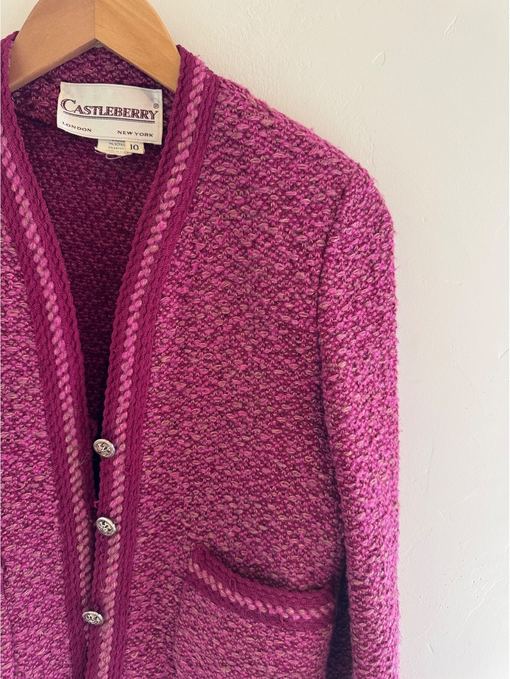 Vintage Castleberry Purple Tweed Knit Cardigan Blazer Size 10 - Picture 2 of 2